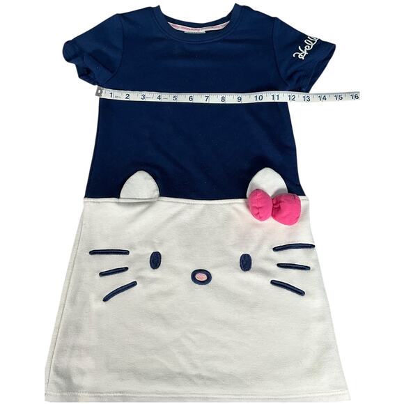 Hello Kitty Girls Dress Size 6 Navy White Cat Face Bow Ears Short Sleeve Cute - Picture 6 of 7